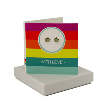 With Love Circle Stripes Card - Mint Enamel Star Stud Coral and Mint